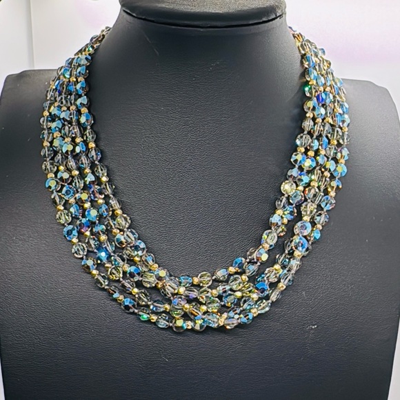 Stunning 5 strand vintage irredescent crystal bead necklace - Picture 9 of 13